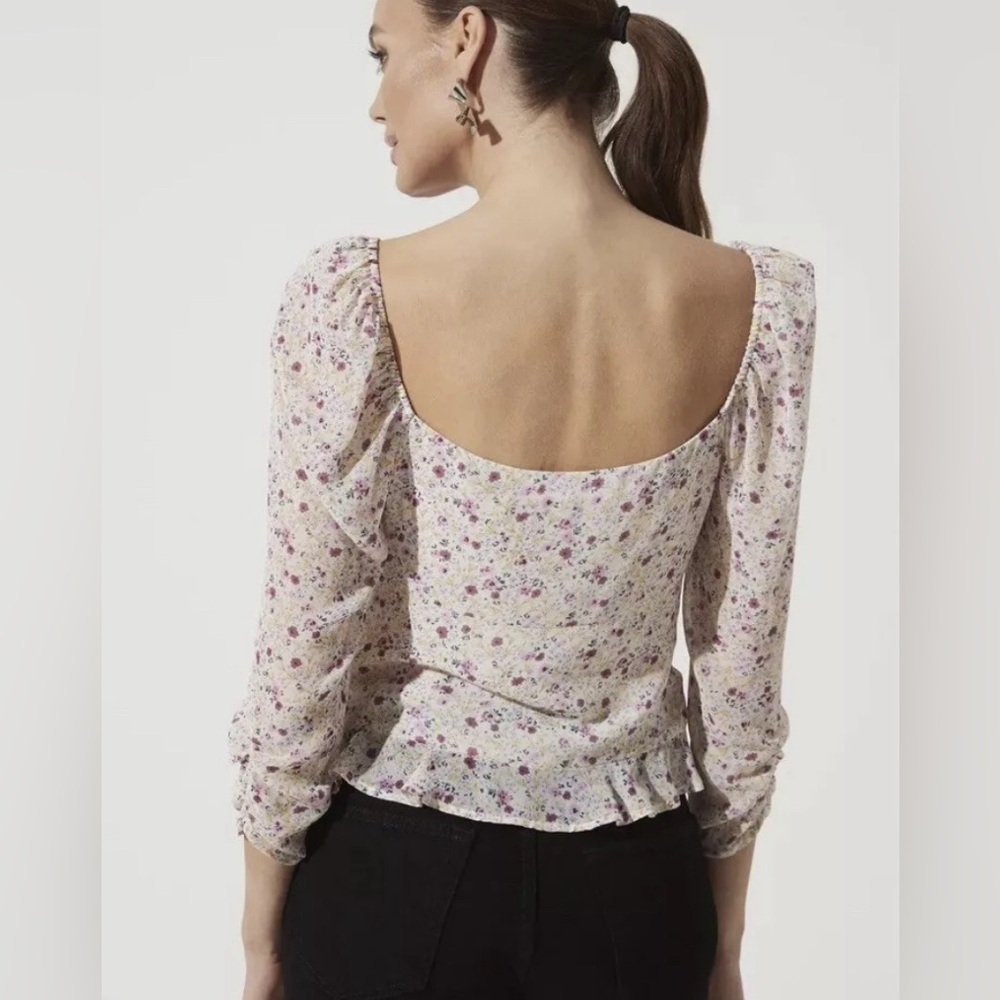 ASTR the Label Purple and Mustard Floral Ruffled Cottagecore Top, Size Small